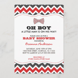 OH BOY Bowtie Babydusche lädt / rot-grau Einladung