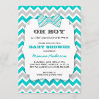 OH BOY Bowtie Babydusche / türkisblau Zickzack