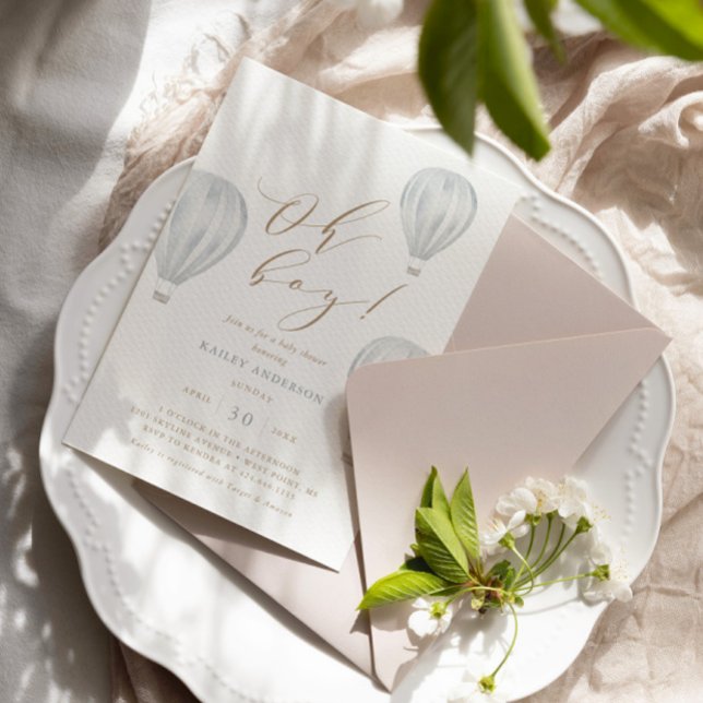 Oh Boy - Boy Baby Dusche Heißluftballon Einladung (Von Creator hochgeladen)