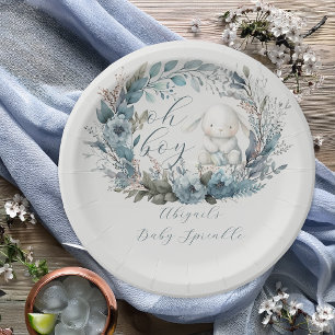 Oh Boy Bunny Rabbit Blue Floral Baby Sprinkle Pappteller