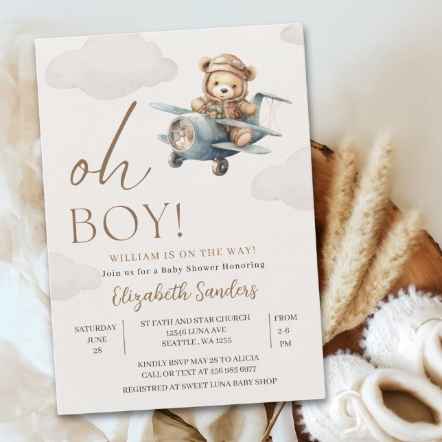 Oh Boy,  Cute Bear Baby shower boy Einladung (Von Creator hochgeladen)