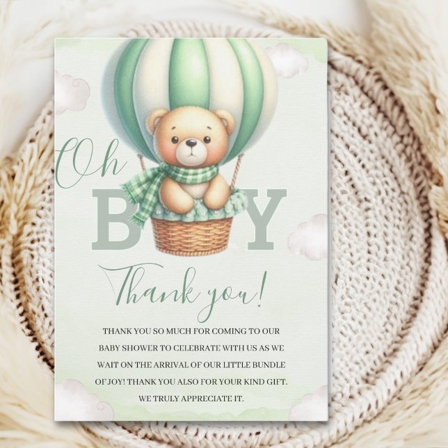 Oh Boy,  Cute Green Bear Baby shower boy Dankeskarte (Von Creator hochgeladen)