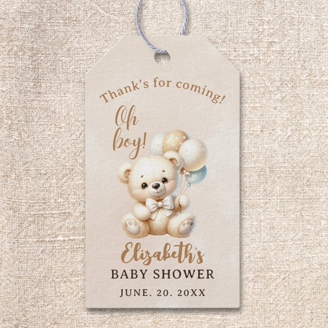 Oh Boy , Cute watercolor bear Baby shower Geschenkanhänger (Von Creator hochgeladen)