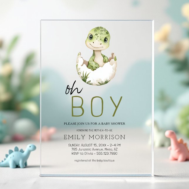 Oh Boy Dinosaur Niedlich Baby Boy Dusche Acryleinladungen (Von Creator hochgeladen)