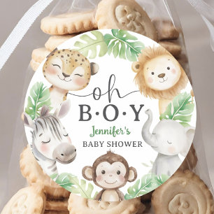 Oh Boy Dschungel-Baby-Party Safari-Tiere Runder Aufkleber