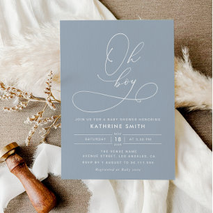 Oh Boy Dusty Blue Baby Dusche Einladung