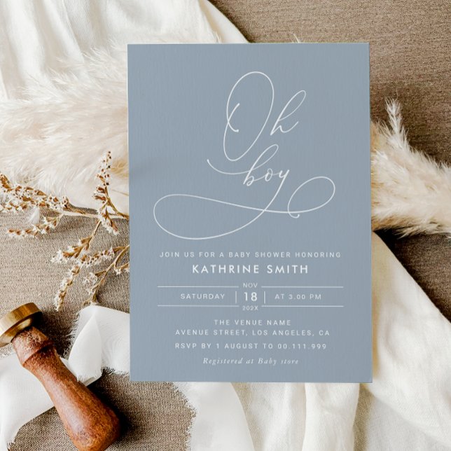 Oh Boy Dusty Blue Baby Dusche Einladung (Von Creator hochgeladen)