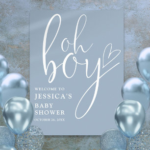 Oh Boy Dusty Blue Baby Shower Willkommensschild Poster