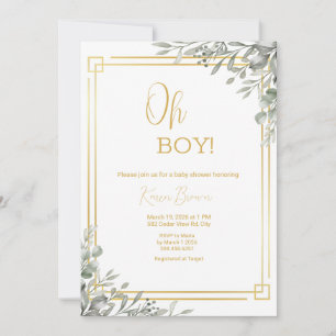 Oh Boy Elegante Grüne & Goldene Babyparty  Einladung
