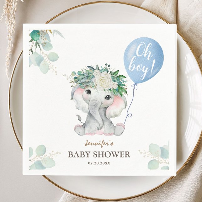 Oh Boy Elephant Baby Dusche Niedlich Blue Balloon Serviette (Von Creator hochgeladen)