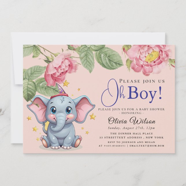 Oh Boy Elephant Baby Shower Invitation (Devant)