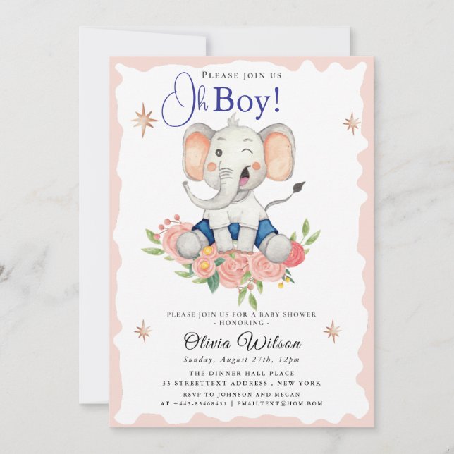 Oh Boy Elephant Baby Shower Invitation (Devant)