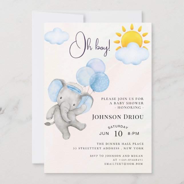 Oh Boy Elephant Baby Shower Invitation (Devant)