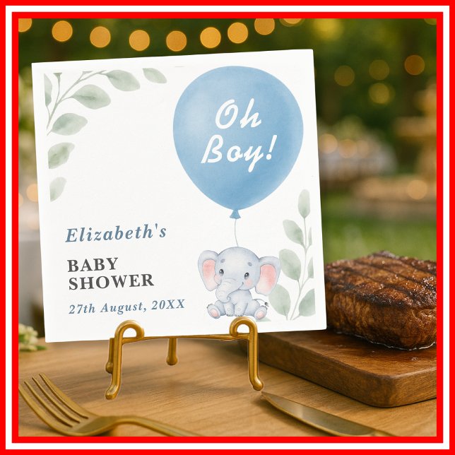 Oh Boy Elephant Balloon Eucalyptus Baby Shower Serviette (Von Creator hochgeladen)