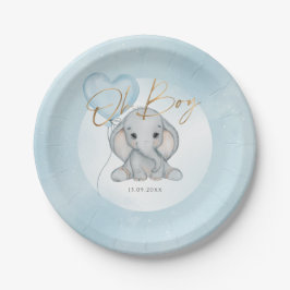 Oh Boy Elephant Blue Balloon Junge Babydusche Pappteller