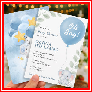 Oh Boy Elephant Eucalyptus Balloon Baby Dusche Einladung