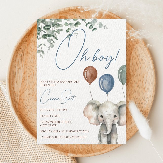 Oh Boy Elephant Kleine Peanut Babydusche Einladung (Oh Boy Elephant Baby Shower)