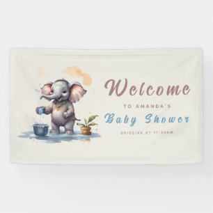 Oh Boy Elephant Rustic Gold Blue Baby Dusche Banner