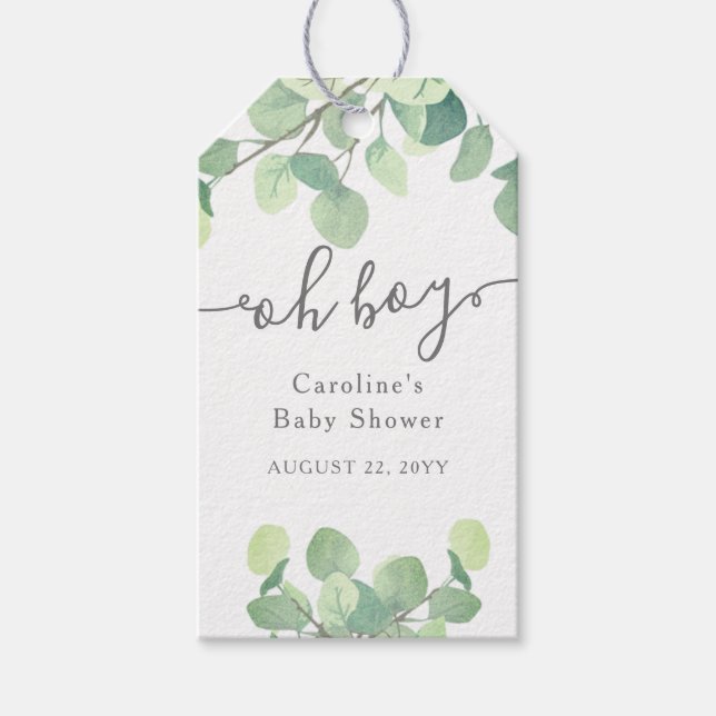 Oh Boy Eucalyptus Baby Duwer Gefallen Geschenkmark Geschenkanhänger (Vorderseite)