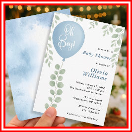 Oh Boy Eucalyptus Baby Shower Blue Balloon Einladung