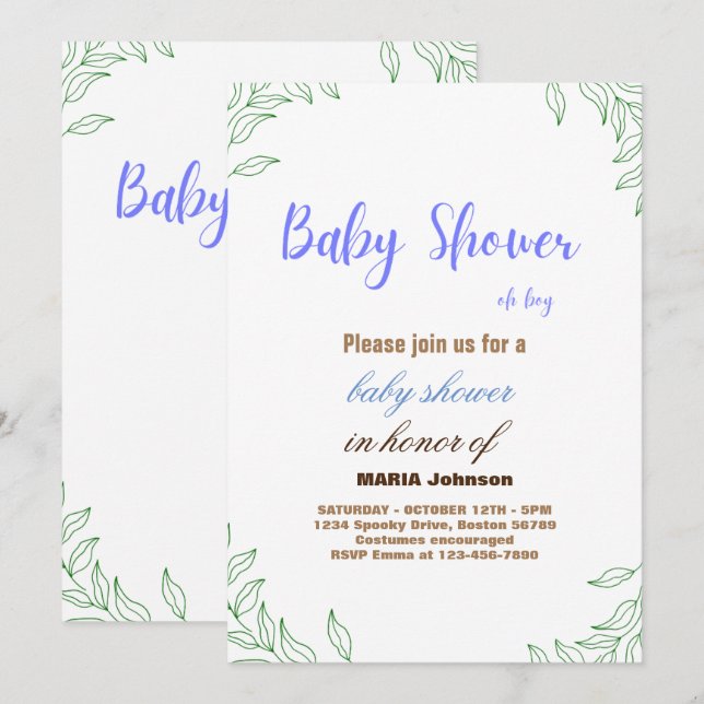 Oh Boy Eucalyptus Baby Shower Einladung (Vorne/Hinten)