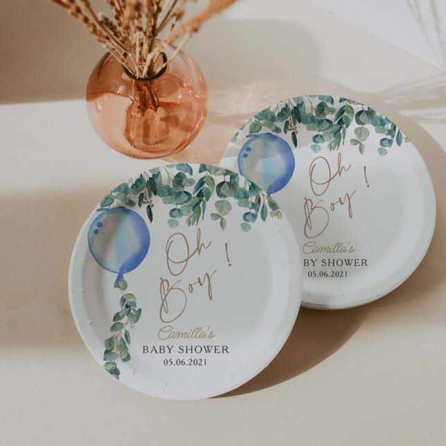 Oh Boy Eucalyptus Blue Balloon Baby Dusche Pappteller (Von Creator hochgeladen)