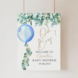 Oh Boy Eucalyptus Blue Balloon Baby Dusche Poster