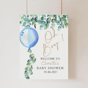 Oh Boy Eucalyptus Blue Balloon Baby Dusche Poster