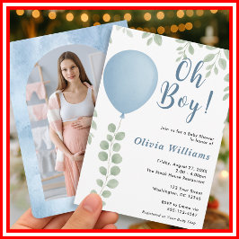 Oh Boy Eucalyptus Blue Balloon PHOTO Baby Shower Einladung
