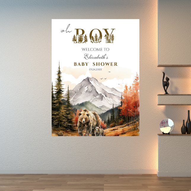 Oh Boy Fall Woodland Bear Mountain Baby Dusche Poster (Von Creator hochgeladen)
