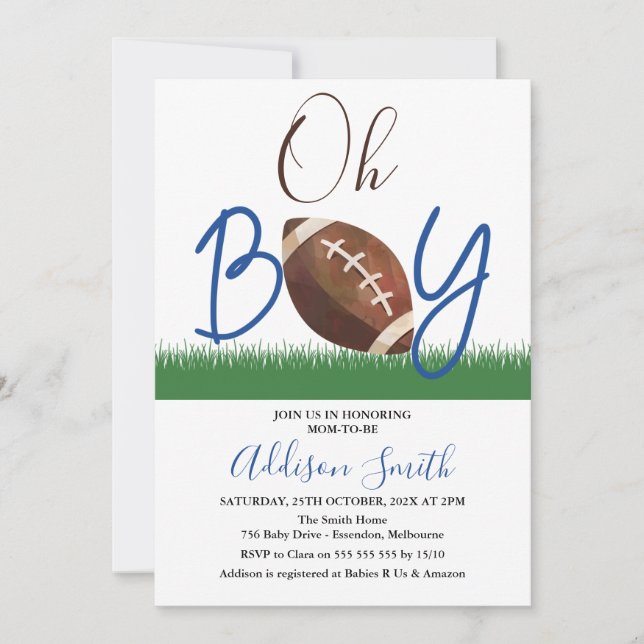 Oh Boy Football Baby shower Invitation (Devant)