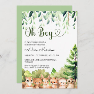 Oh Boy Forest Animals Baby Boy Dusche Einladung