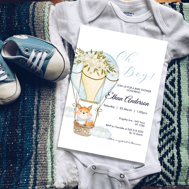 Oh Boy Fox Hot Air Balloon Baby shower Invitation (Oh Boy Fox Hot Balloon Baby Shower Invite)