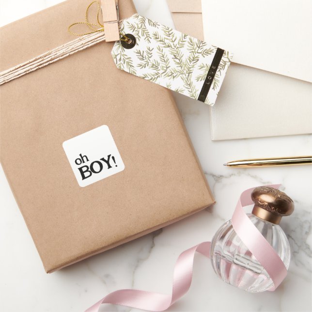 Oh Boy Fun Minimalistische Babydusche Quadratischer Aufkleber (Schenken)