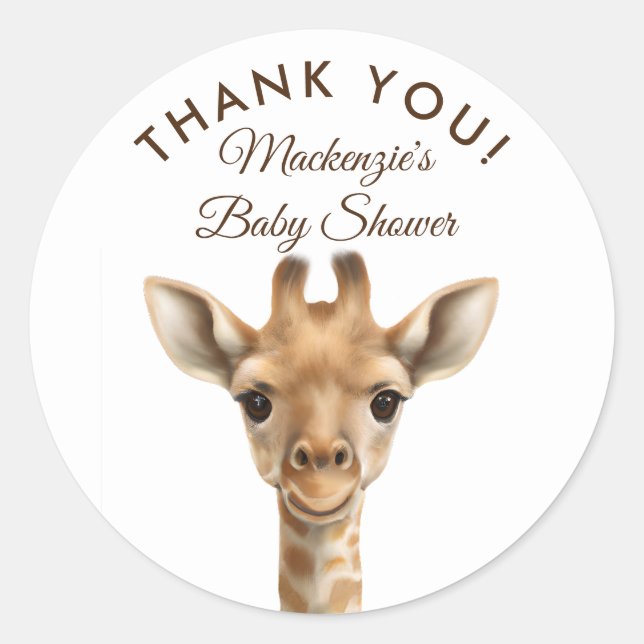 Oh Boy Giraffe Safari Babydusche Danke Runder Aufkleber (Vorderseite)