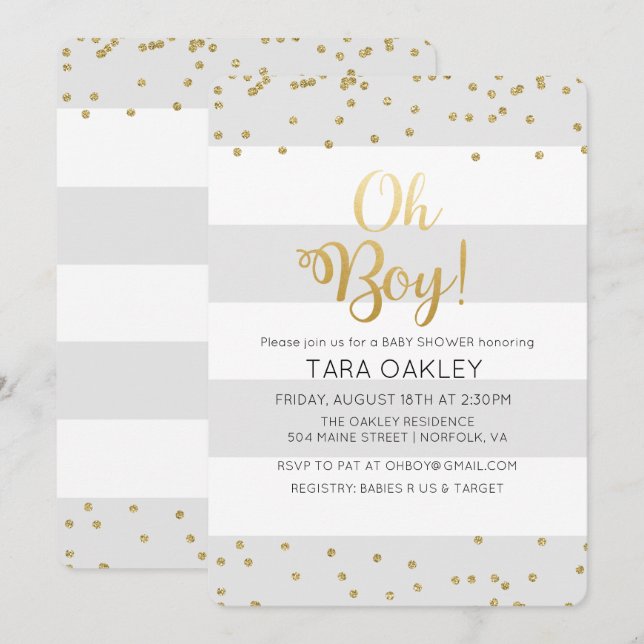 Oh Boy Glitzer Confetti Babydusche Einladung (Vorne/Hinten)