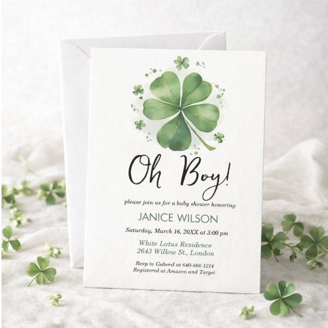 Oh Boy Green Shamrock St. Patricks Day Baby Shower Einladung (Von Creator hochgeladen)