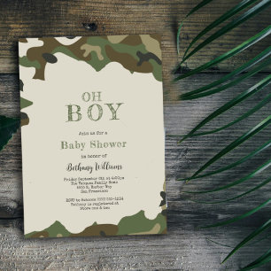 Oh Boy Green Woodland Camouflage Kinderdusche Einladung
