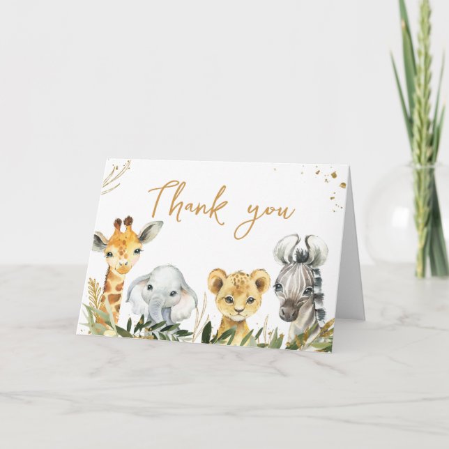 Oh Boy Greenery Safari Baby Shower Dankeskarte (Vorderseite)