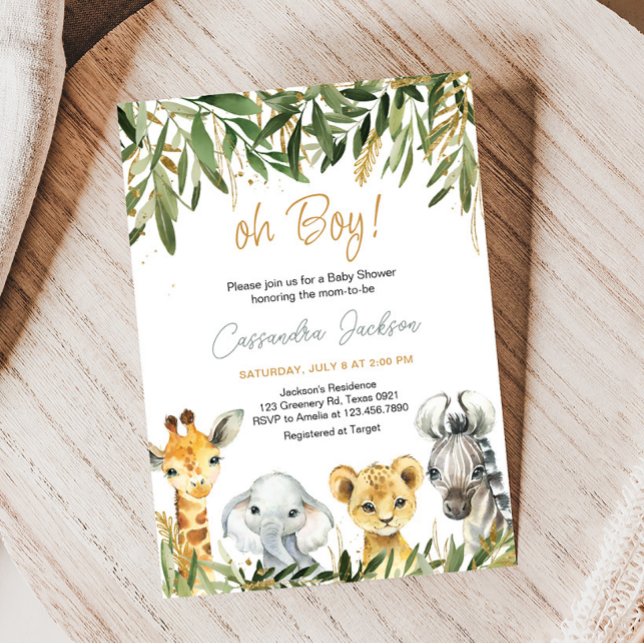 Oh Boy Greenery Safari Baby Shower Einladung (Safari Animals Baby Shower Invitation)