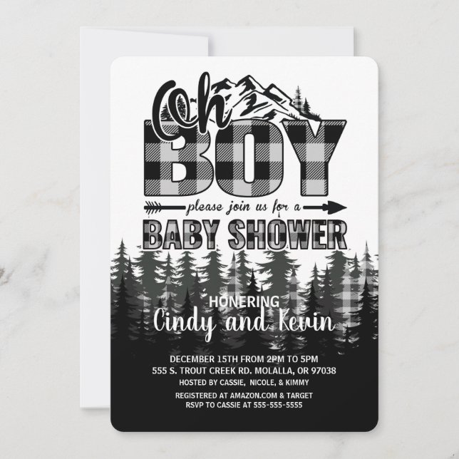 Oh Boy Grey Lumberjack Baby shower Invitation (Devant)