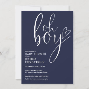 Oh Boy Herz Navy Blau Junge Alles in Einem Baby Sh Einladung