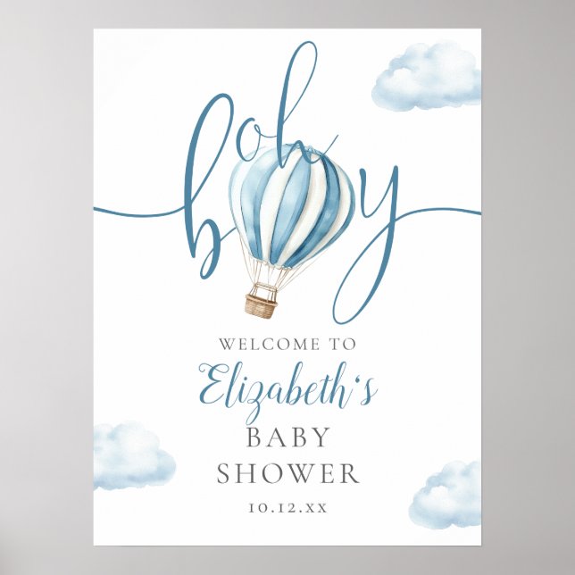 Oh Boy Hot Air Ballon Babydusche Begrüßungszeichen Poster (Vorne)