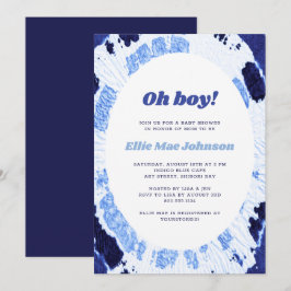 Oh Boy Indigo Blue Shibori Gefärbte Krawatte Baby  Einladung