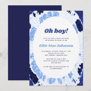 Oh Boy Indigo Blue Shibori Gefärbte Krawatte Baby  Einladung