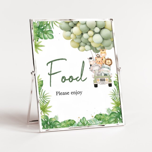 Oh Boy Jungle Safari Babydusche Nahrung Poster (Safari Truck Balloons Baby Shower Food Sign)