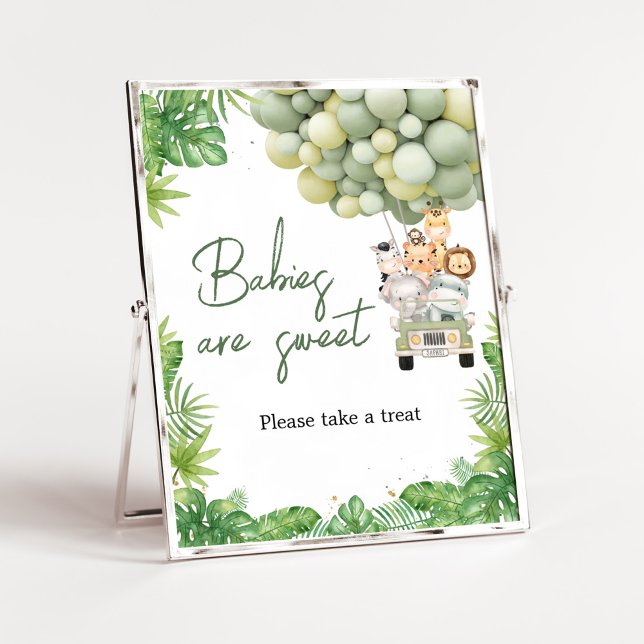 Oh Boy Jungle Safari Babys sind süß Poster (Safari Truck Balloons Baby Shower Babies are Sweet Sign)
