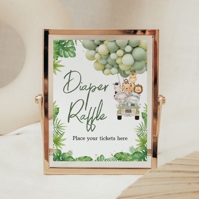 Oh Boy Jungle Safari Windel-Raffle-Schild Poster (Safari Animals Baby Shower Sign)
