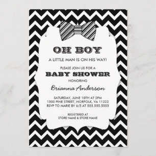 OH BOY Krawatte Babydusche / Schwarz-weiß Zickzack Einladung