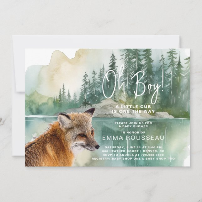 Oh Boy Little Fox Baby Shower Einladung (Vorderseite)